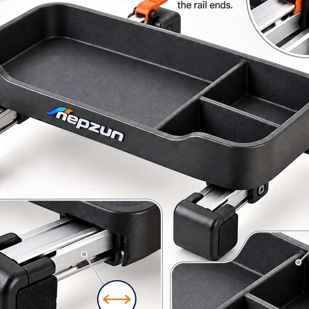 mepzun Adjustable Clamp-On Organizer Tray — close-up detail